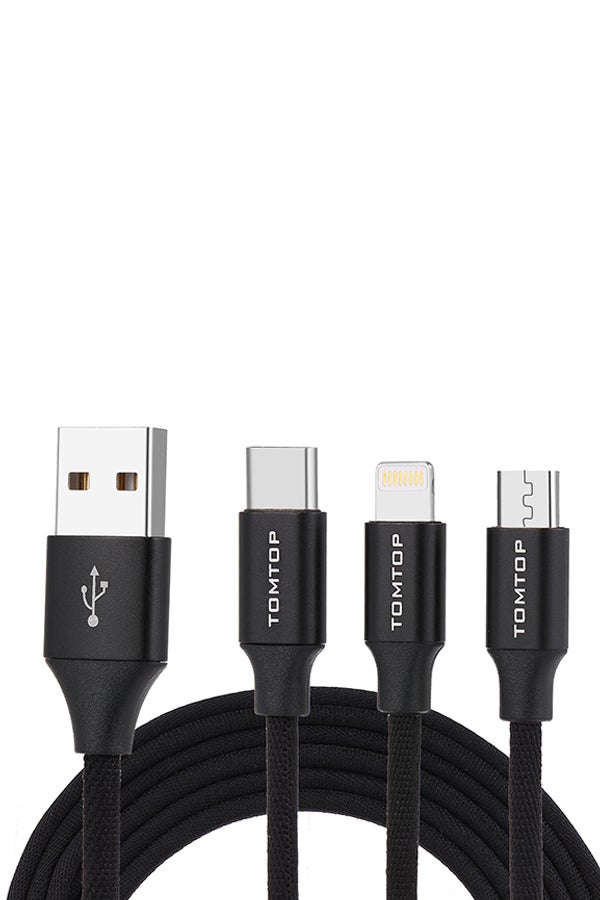 3-In-1 Micro USB Data Sync Type-C Lightning Charging Cable Black