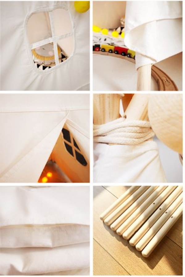 Natural  Teepee Play Tent With Wooden Poles  - Image 4
