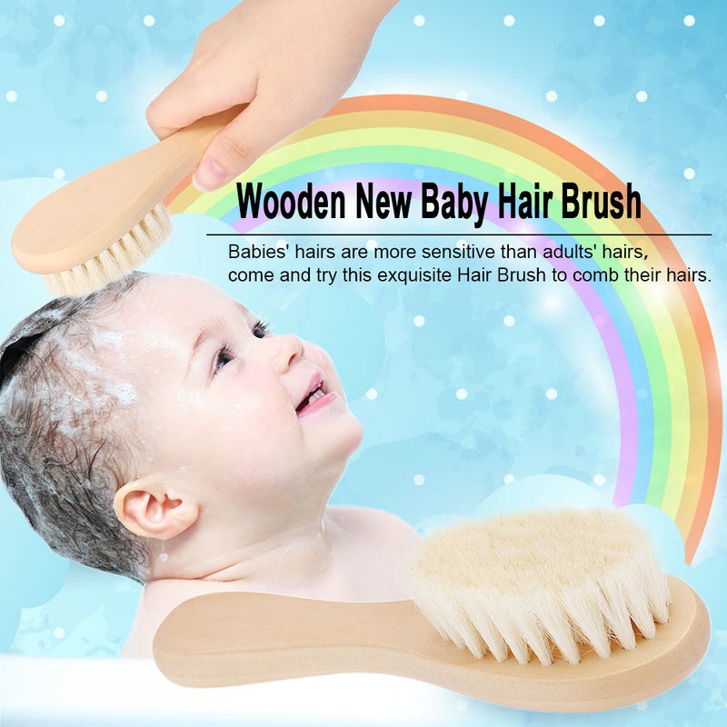 Wooden Handle Newborn Baby Hairbrush Brown - Image 5