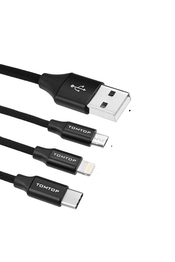 3-In-1 Micro USB Data Sync Type-C Lightning Charging Cable Black