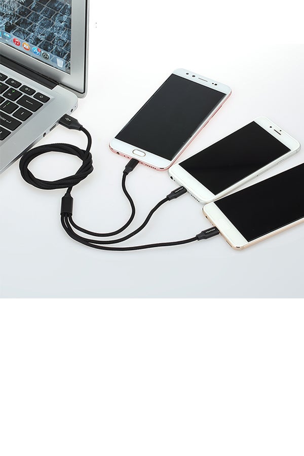 3-In-1 Micro USB Data Sync Type-C Lightning Charging Cable Black