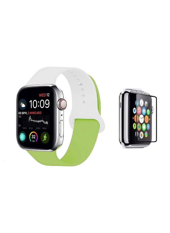 MARGOUN Replacement Band With Screen Protector For Apple Watch Series 1/2/3/4 42/44mm White/Green