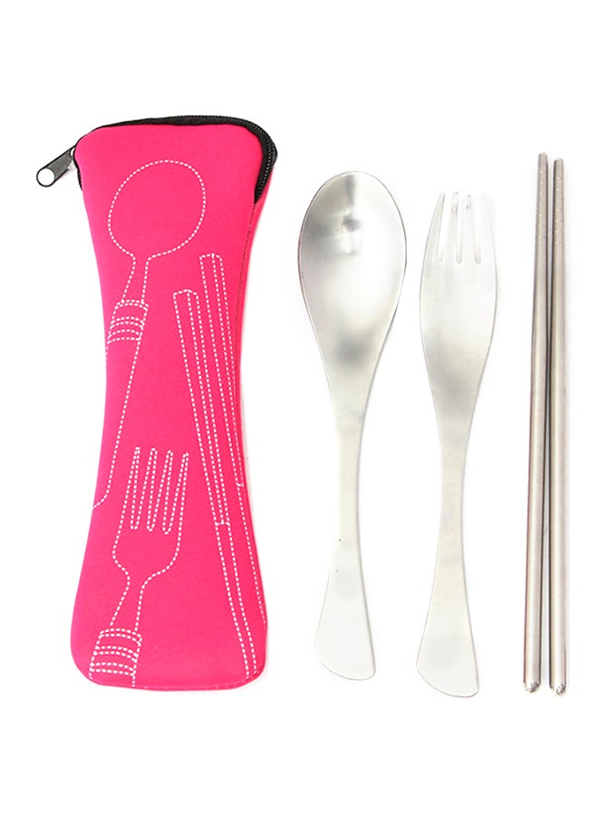 Cool Baby 1 Set Traveling Camping Picnic Dinner Spoon Fork Chopsticks Pink/Silver