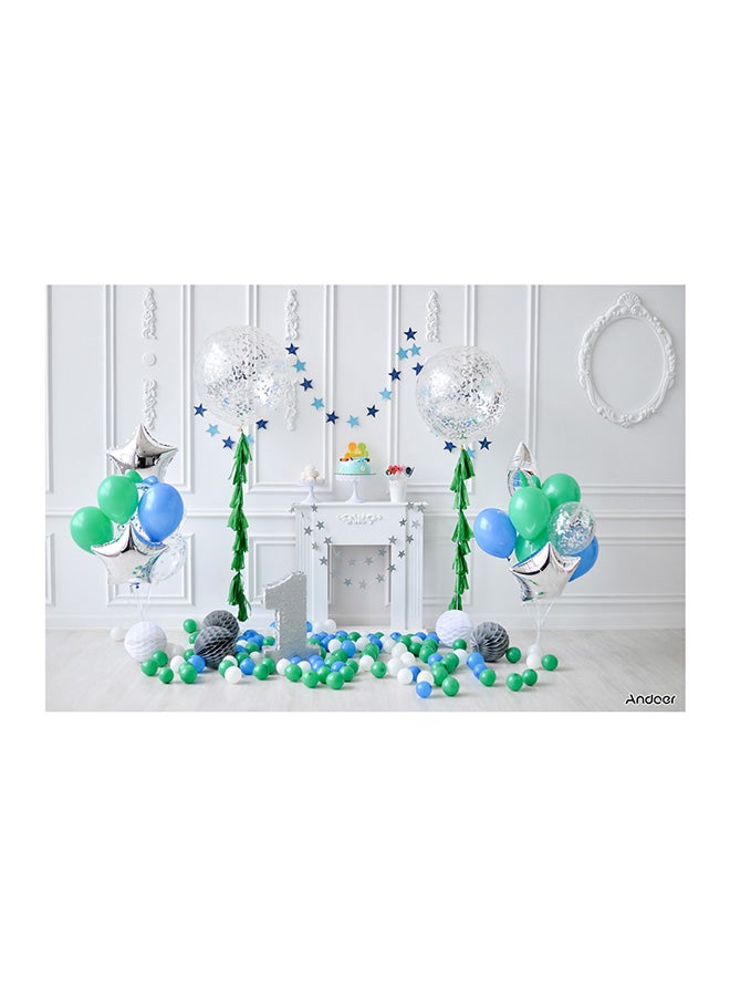 أندوير خلفية تصوير بتصميم كيك وبالون وستارة خلفية لعيد الميلاد الأول متعدد الألوان