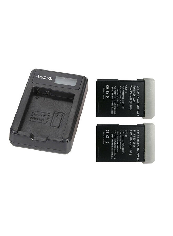 أندوير شاحن محمول بإضاءة LED مع بطاريتي ليثيوم سعة 1200 مللي أمبير ساعة أسود