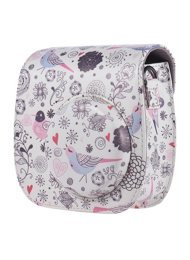 ANDOER Bird Pattern PU Leather Protective Camera Bag With Shoulder Strap White/Pink/Black  - Image 1