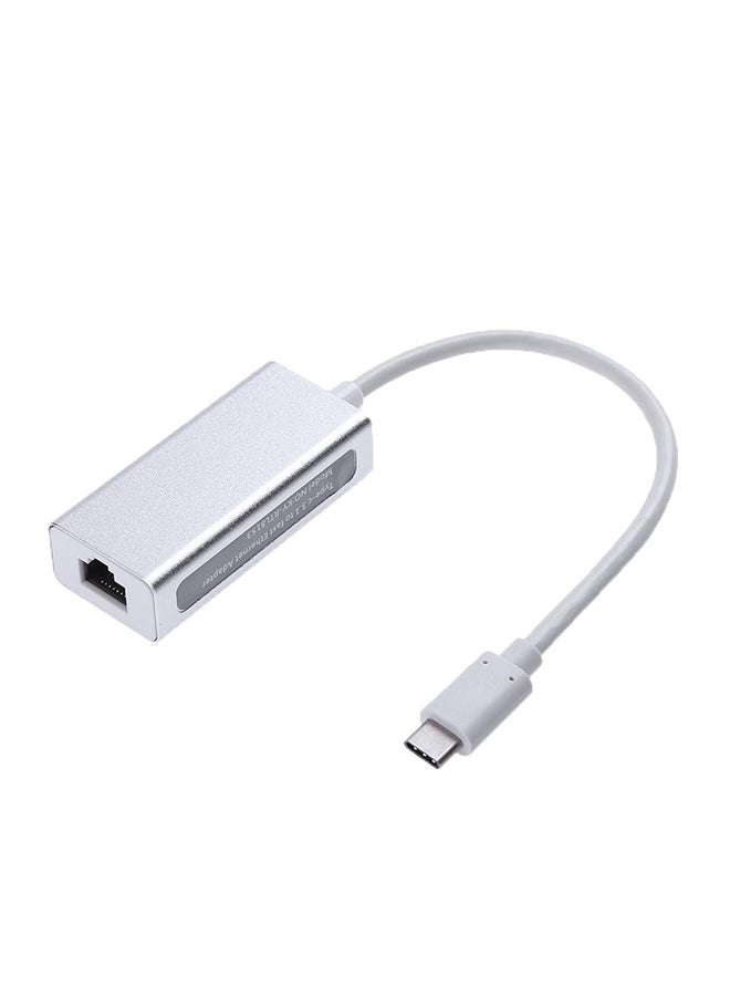 Generic - Type C USB-C USB 3.1 to RJ45 Gigabit Ethernet 1000Mbps LAN Network Adapter Silver - Image 1