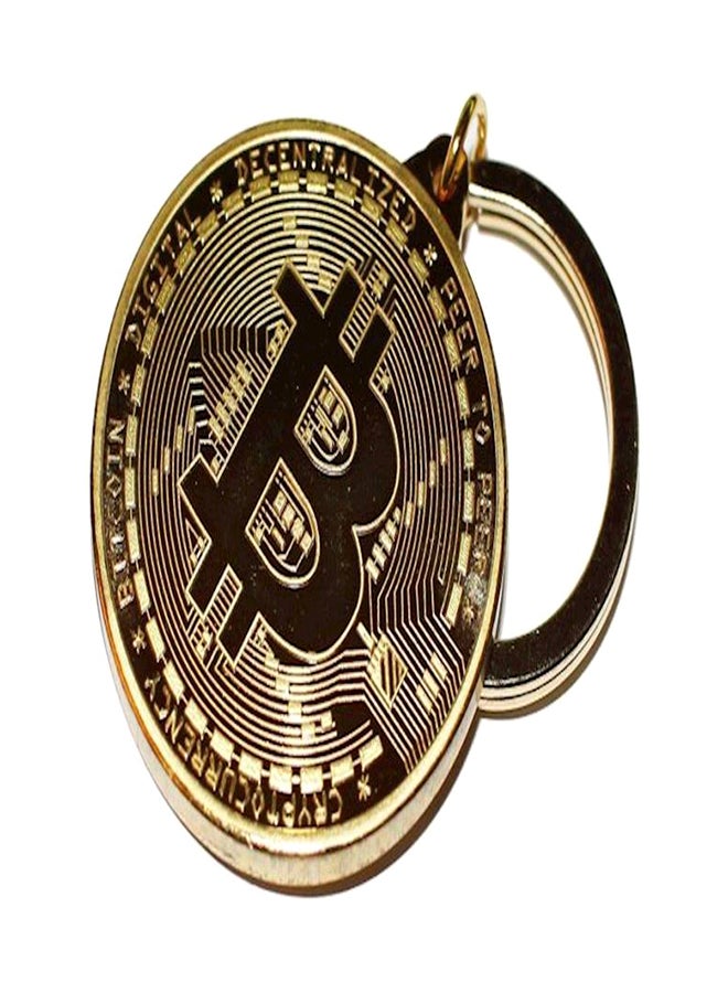 Zinc Alloy Metal Bitcoin Keychain - Gold - Image 1