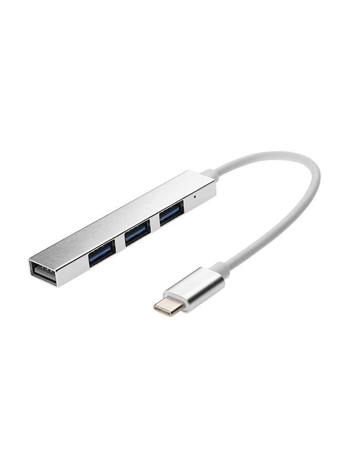 ماركة غير محددة - محول من منفذ ميني USB-C إلى موزع مزود بعدد 4 منافذ USB 2.0 بتقنية OTG فضي - Image 1