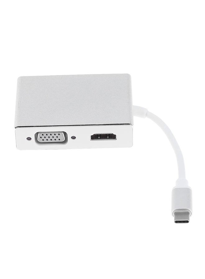 محول 4 في 1 متعدد الوظائف من Type-C إلى منفذ VGA/ HDMI/ DVI/ USB3.0 أبيض