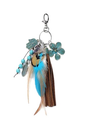 Natural Purple Crystal  Feather Metal Leaves And Tassel Keychain Multi Color - v1556284927/N24542588A_1