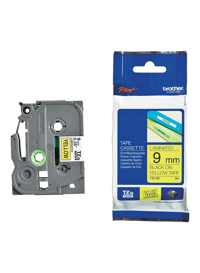 brother TZE-621 Black On Yellow Label Tape Grey