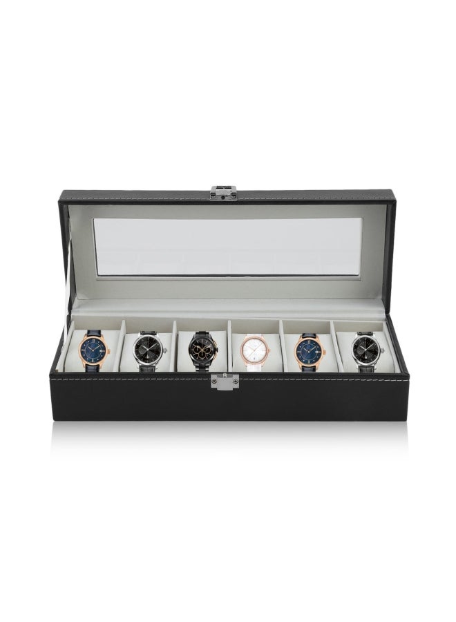 Generic 6 Grid Casket Watch Winder Boxes Black  - Image 2