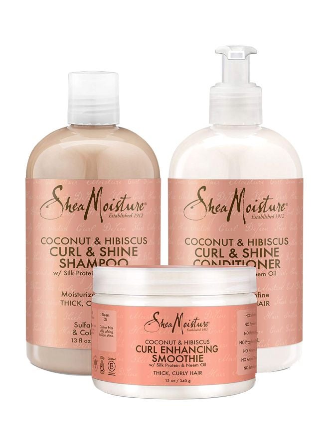 SheaMoisture - Curl And Shine Shampoo, Conditioner And Smoothie Set 384ml + 384 ML + 340G - Image 1