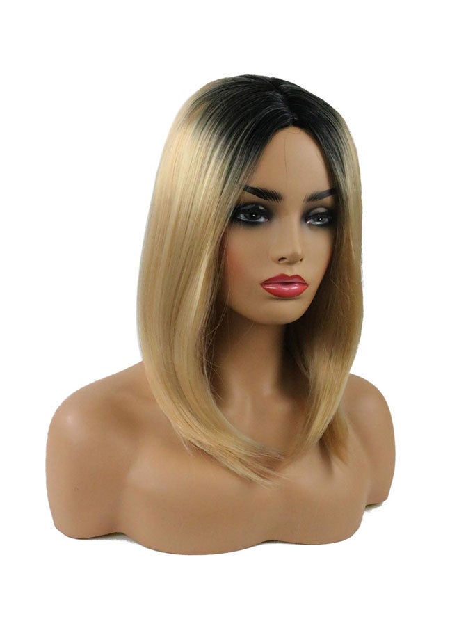 توب ويجي شعر مستعار بتصميم بوب متوسط الطول ومستقيم بفرق في الوسط بلون أشقر متدرج أشقر/أسود 14بوصة - Image 1