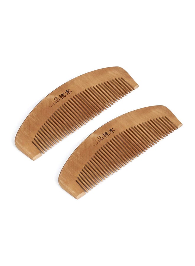 2-Piece Wooden Hair Comb Brown