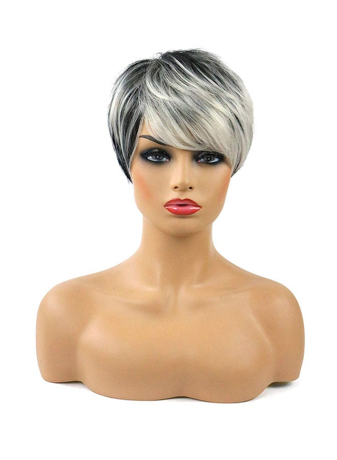 توب ويجي شعر مستعار بلون مدرج بقصة بيكسي-بوب أسود/ أبيض 8بوصة - Image 1