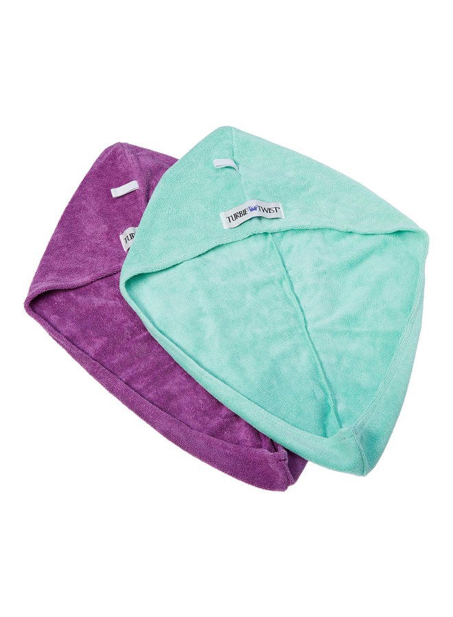 Turbie Twist - Microfiber Hair Towel (2 Pack) Aqua-Purple Aqua/Purple - Image 1