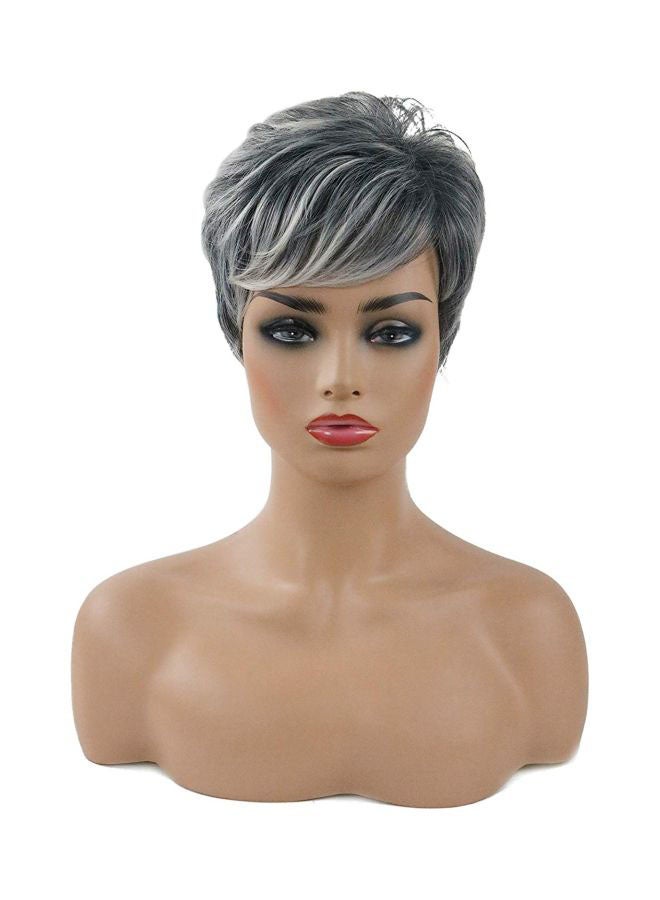 توب ويجي باروكة بشعر قصير مجعد رمادي/أسود 8بوصة