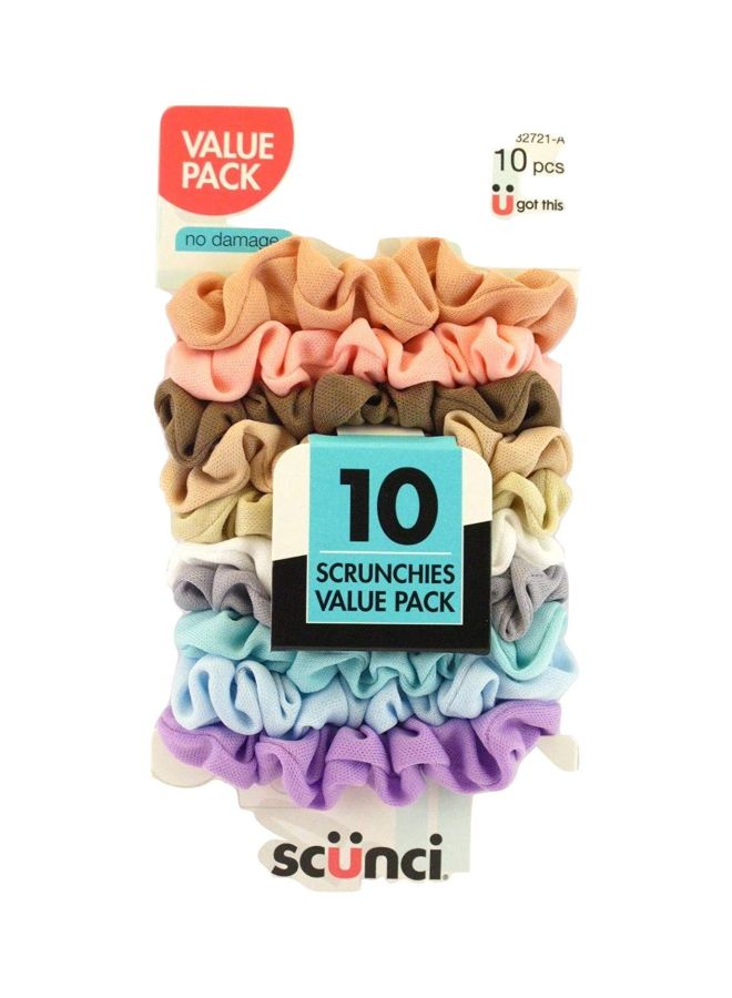 Scunci 10-Piece No Damage Scrunchies Set Beige/Brown/Blue
