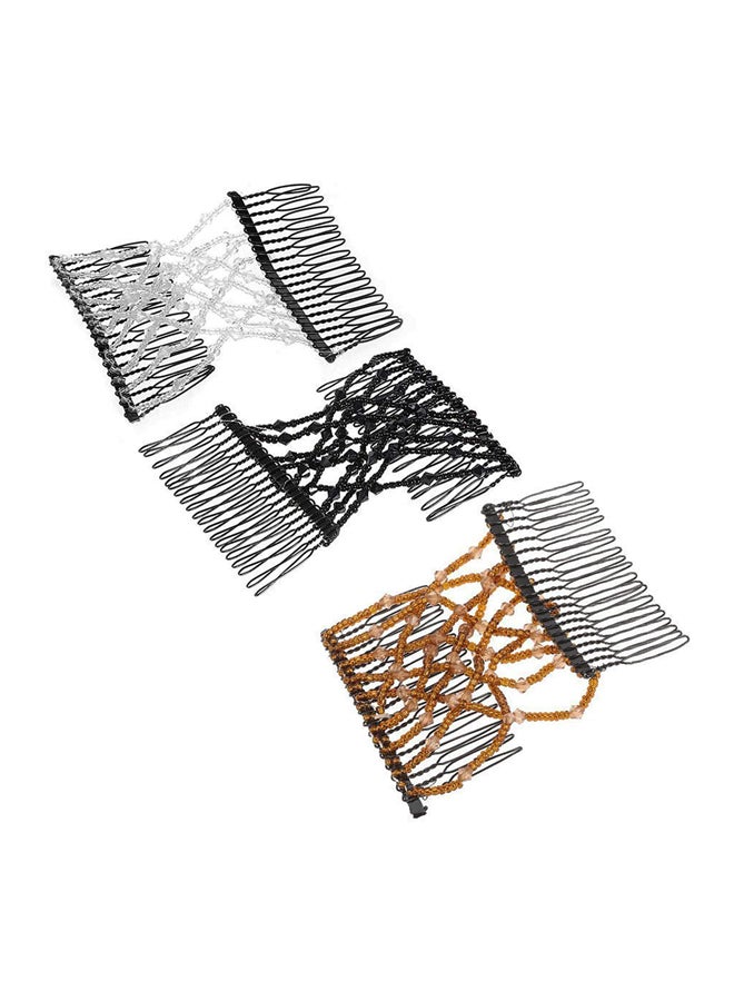 Walmeck 2-Piece Glass Bead Magic Comb Black/Brown/White