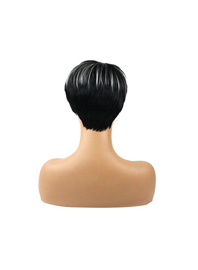 توب ويجي شعر مستعار بلون مدرج بقصة بيكسي-بوب أسود/ أبيض 8بوصة - Image 2