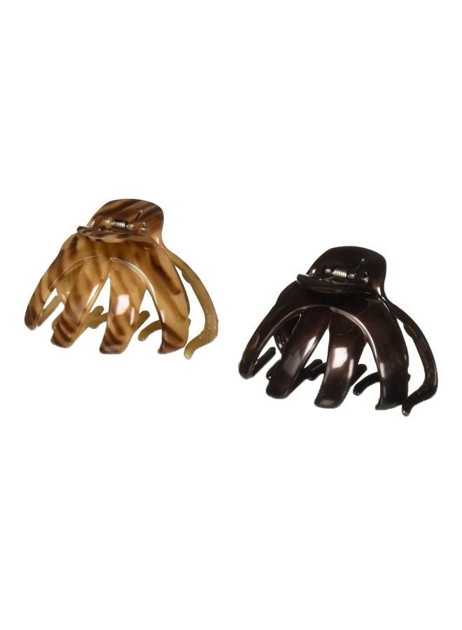 سكانشي طقم مشابك شعر بتصميم أخطبوط من قطعتين بيج / أسود