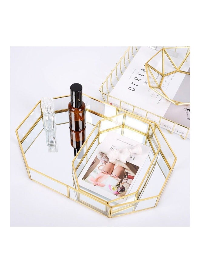 Glass Makeup Organizer Tray Gold/Clear 31x21cm  - Image 3