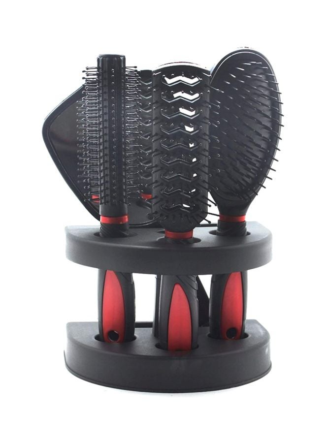 سيلفتك طقم فرشاة تدليك مكون من 5 قطع مزود بحامل ومرآة أسود/أحمر - Image 1