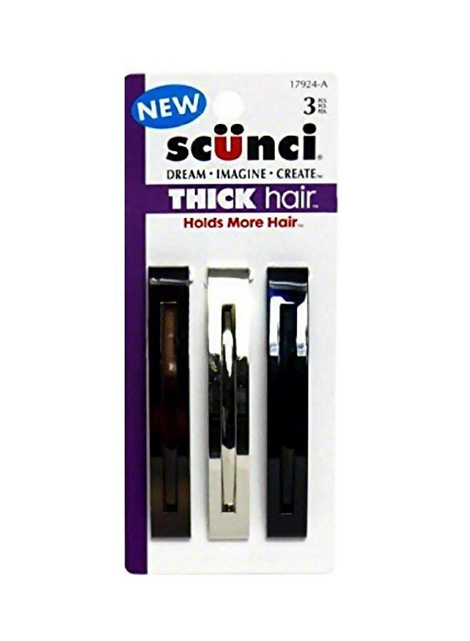 Scunci 3-Piece Open Slide Metal Barrette Set Black/Silver