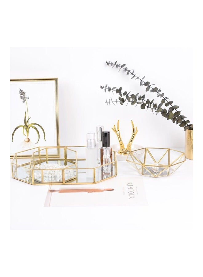 Glass Makeup Organizer Tray Gold/Clear 31x21cm  - Image 2