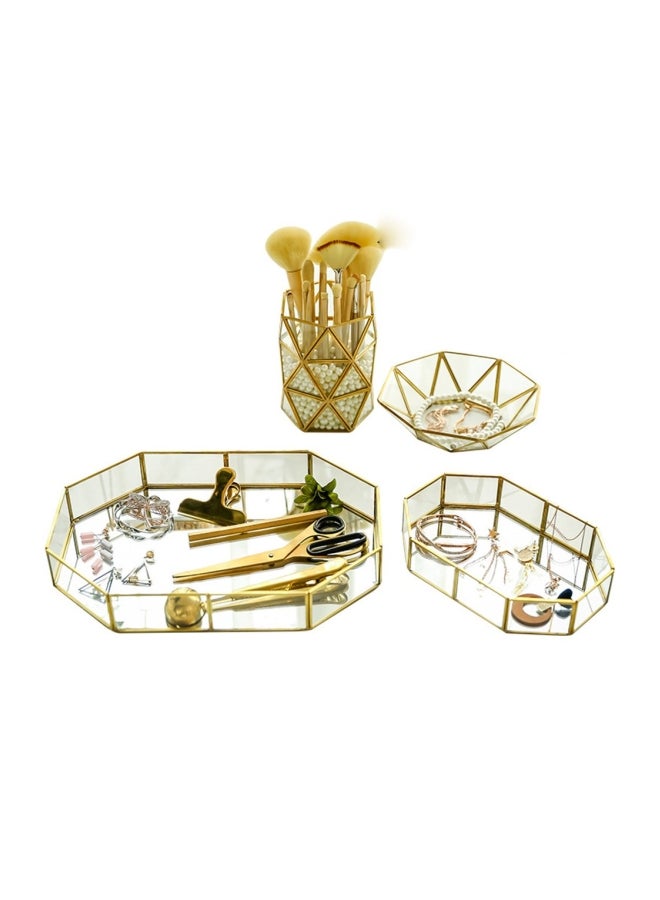 Glass Makeup Organizer Tray Gold/Clear 20x14.2x4.5cm  - Image 2