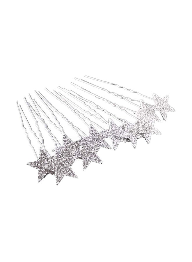 يوتون دبوس شعر مرصع بالكريستال وأحجار الراين من 10 قطع فضي/أبيض