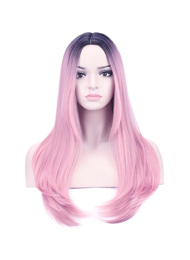 يوبو شعر مستعار متوسط الطول من دون غرة بلون مدرج وردي