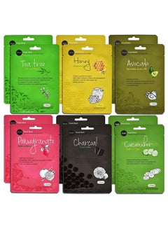 Celavi 12-Piece Paper Sheet Essence Facial Face Mask Green/Black/Pink  - Image 2