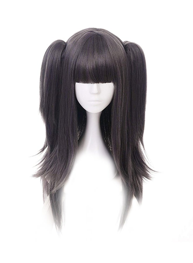 شينج وانج كوين شعر مستعار مسترسل ومصنوع من الألياف الصناعية وبتصفيفة مكونة من قطعتين من ذيل حصان أسود/ رمادي