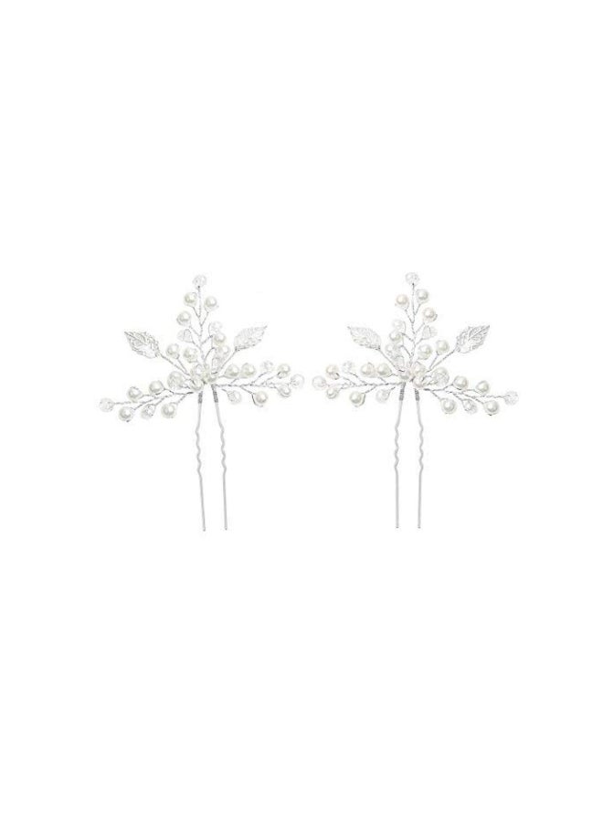 2-Piece Pearl Leaf Hairband Set White