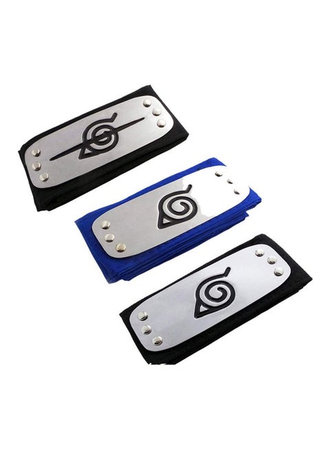 3-Piece Anime Naruto Kakashi Sasuke Konoha Cosplay Headband Set Black/Silver 80cm