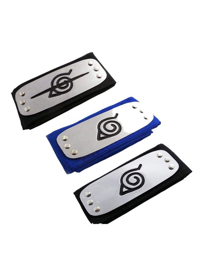 Weeck 3-Piece Anime Naruto Kakashi Sasuke Konoha Cosplay Headband Set Black/Silver 80cm