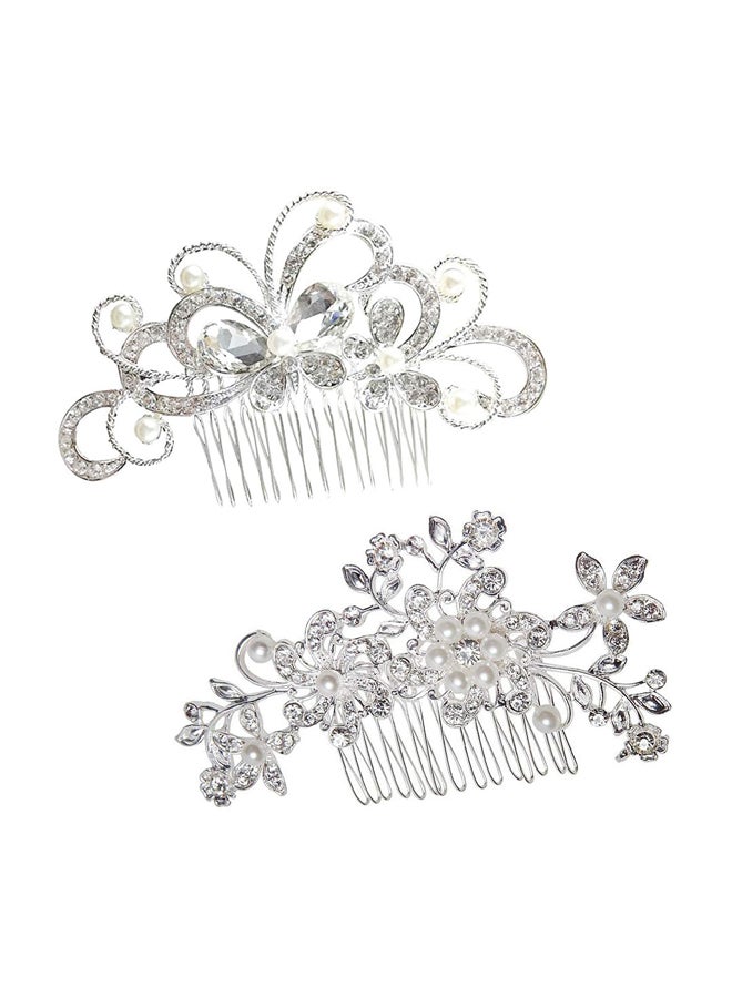 يوتون طقم أمشاط شعر من قطعتين فضي