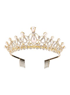 Pearl And Rhinestone Studded Tiara With Comb B07G37P8MJ