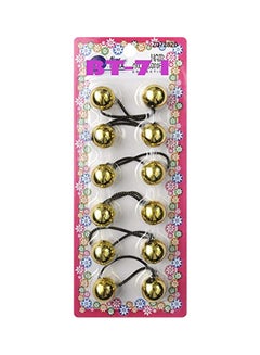 TARA 6-Piece Twinbead Ponytail Holder Set Black/Gold 