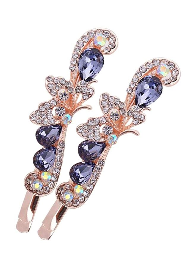 Suoirblss - 2-Piece Rhinestone Studded Hair Pin Set Purple/Gold/Clear - Image 1