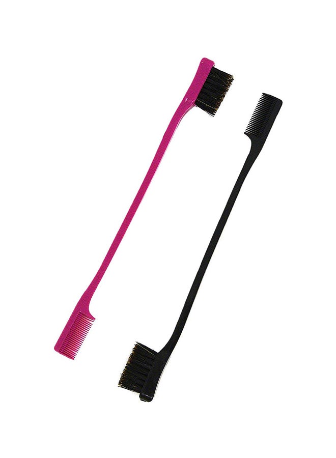 تو جو مجموعة مشط وفرشاة شعر بحافة مزدوجة الوجه مكونة من قطعتين أسود/وردي