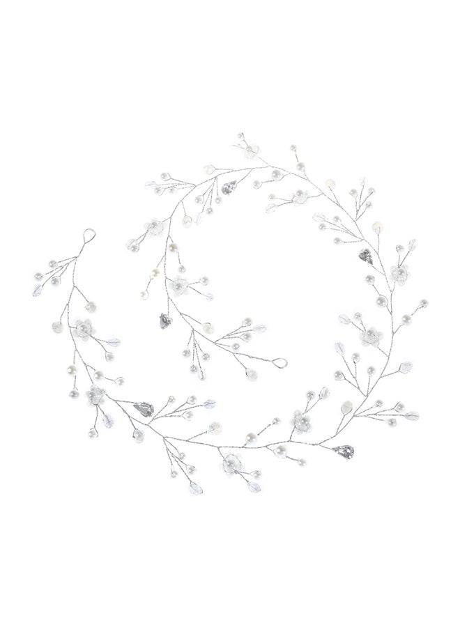 Yean Bridal Flower Wedding Headband Silver/White - Image 1
