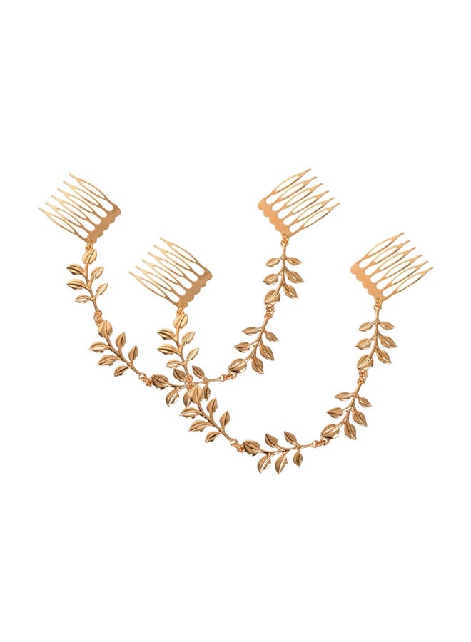 Yueton 2-Piece Leaf Chain Clips Barrettes Bobby Pin Gold 