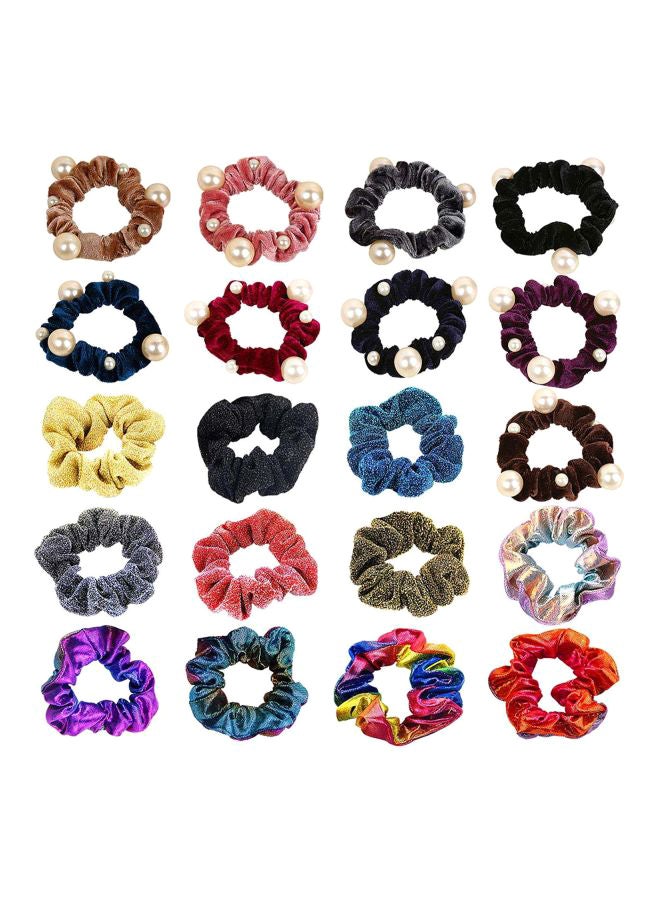 WillingTee - 20-Piece Hair Scrunchies Shiny Metallic Elastic Hair Bands Multicolor - Image 1