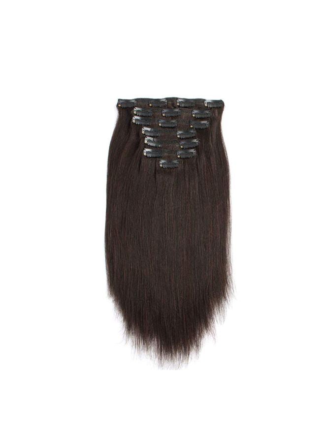 7-Piece/Set Yaki Straight Clip In Human Hair Extensions Black/Brown 18 inch Black/Brown 18inch