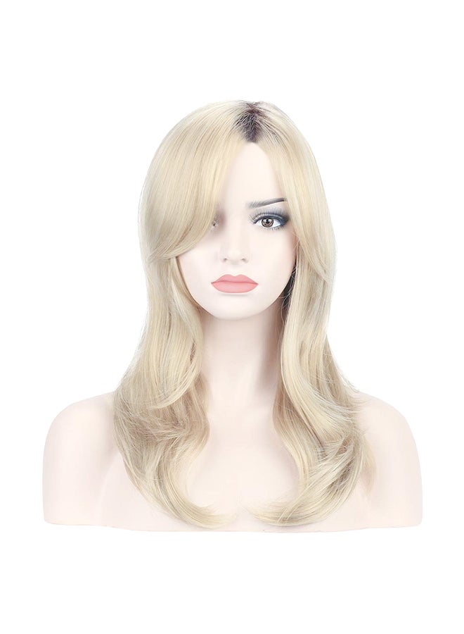 يوبو شعر مستعار مموج بطول ممتد حتى الكتف بلون أومبير ومزود بشعر في مقدمة الرأس بلوند
