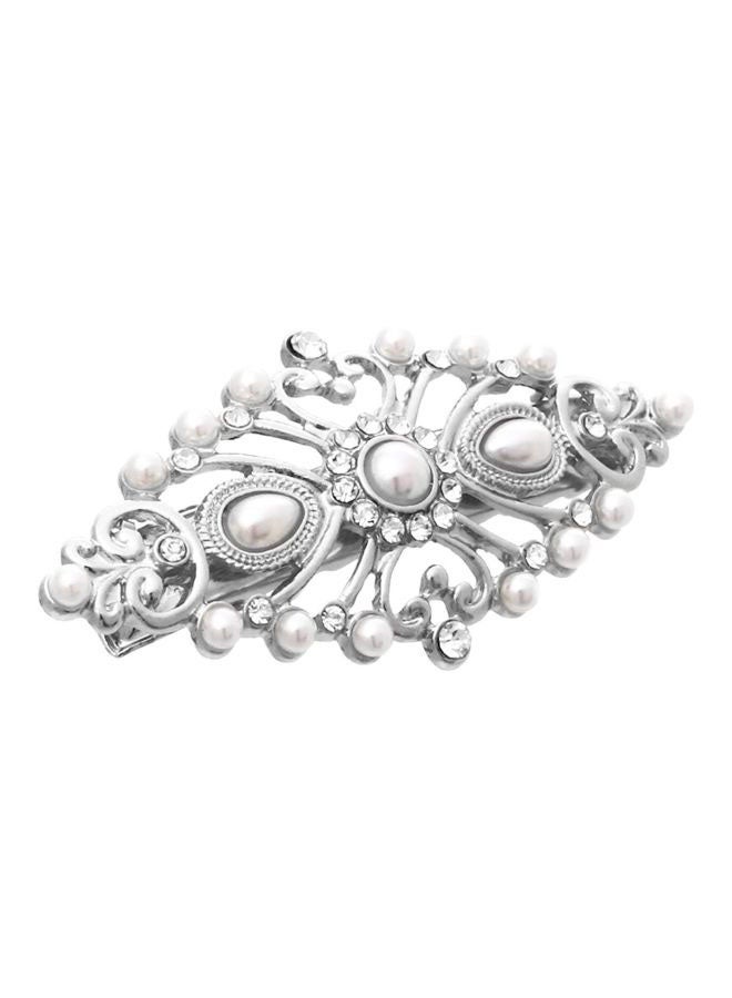 Rosemarie Collections - Pearl and Glass Crystal Hair Clip Gold/Silver - Image 1